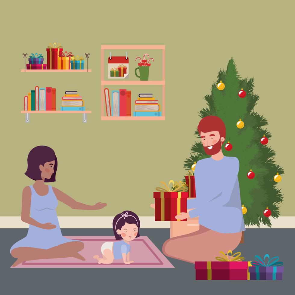 interraciale familie vieren kerst thuis vector