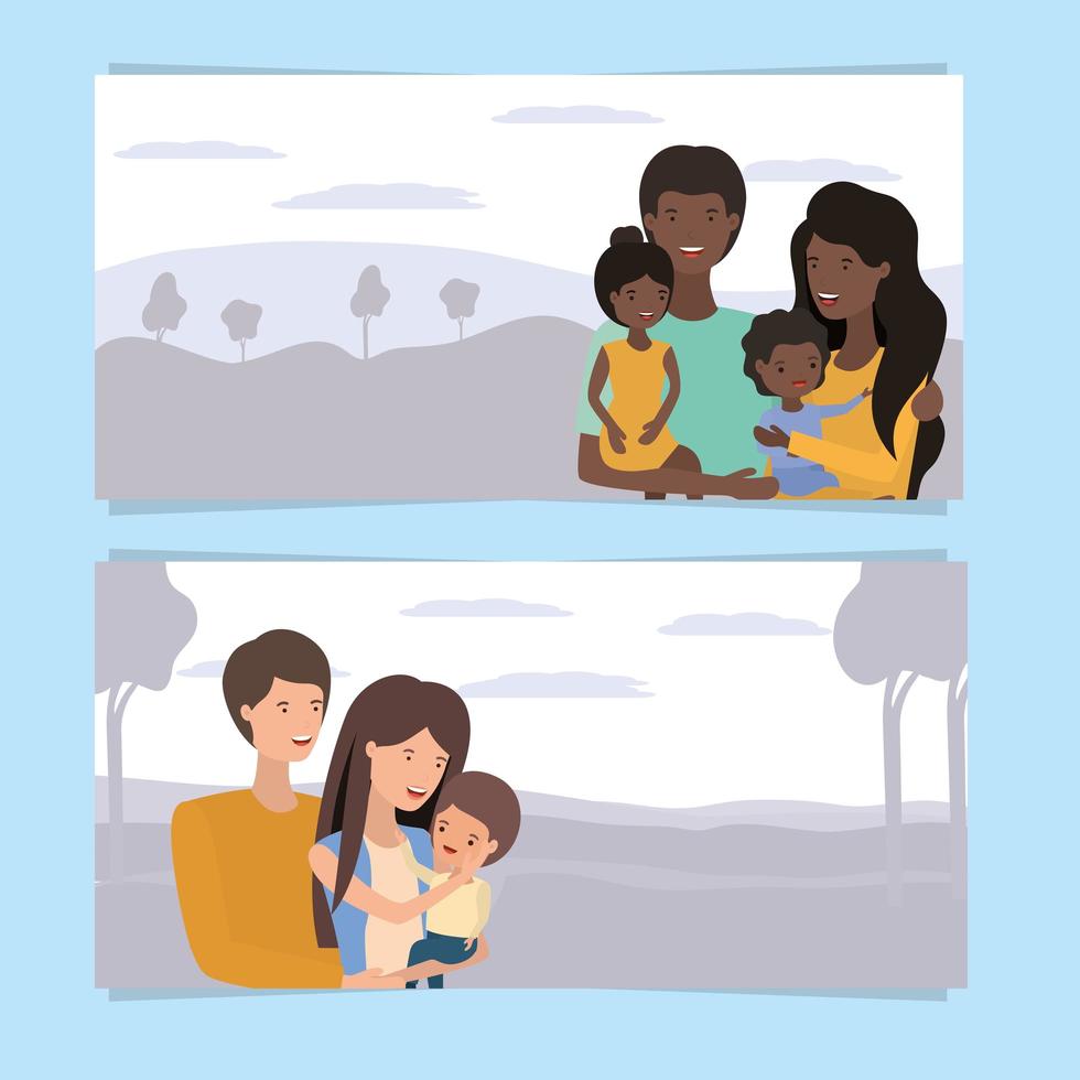 schattig en gelukkig gezin banner set vector