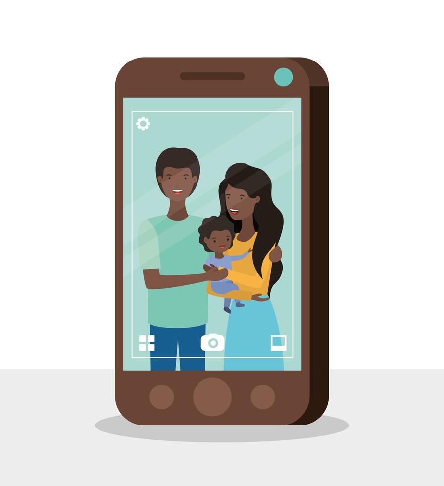 schattige afro familieleden met smartphone vector