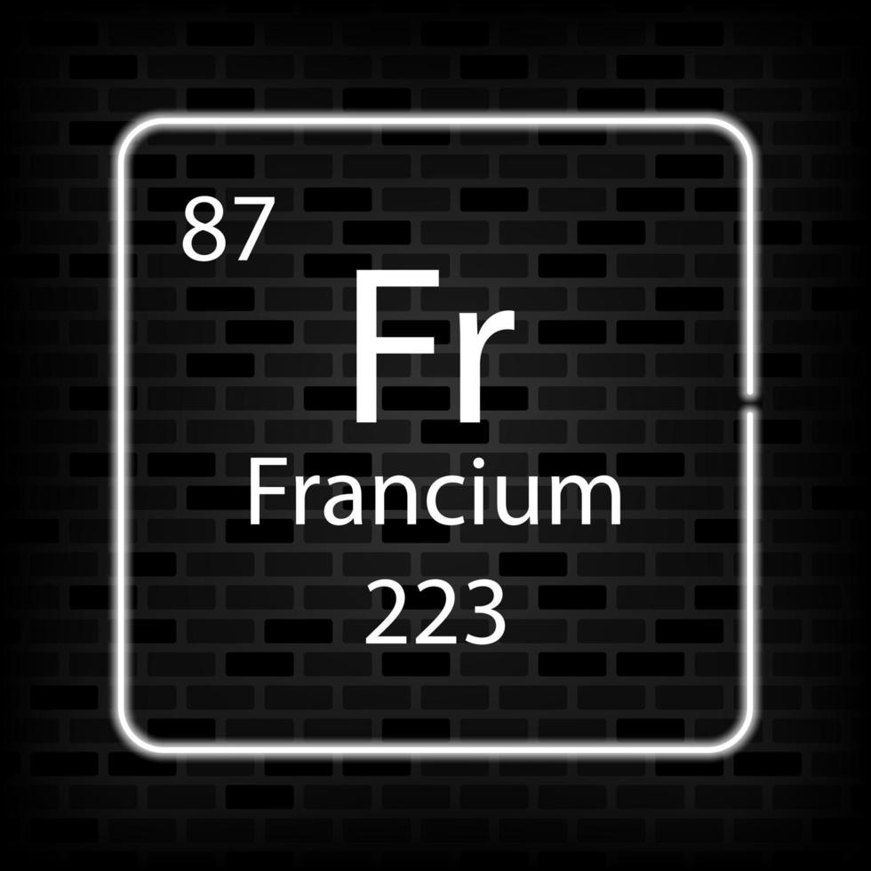 francium neon symbool. chemisch element van de periodiek tafel. vector illustratie.