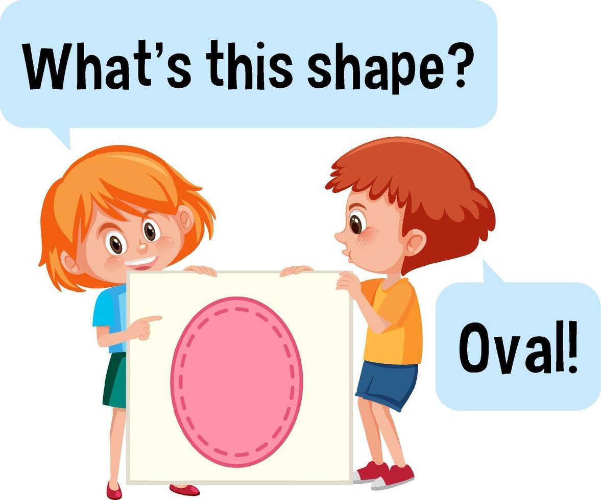 kinderen houden een ovale vormbanner met wat is dit vormlettertype vector