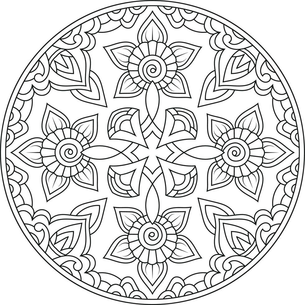 cirkel mandala met bloemen vector lijn kunst