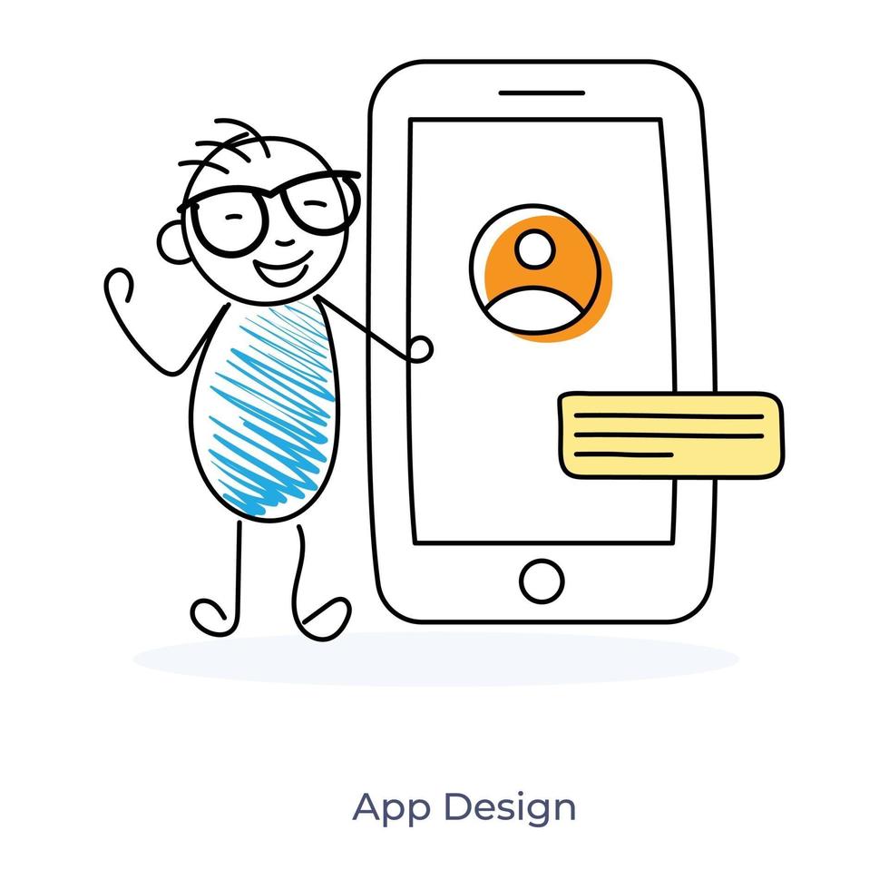 app-ontwerp door een stripfiguur vector