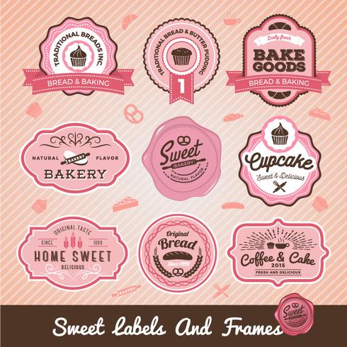 Set van zoete bakkerij en brood labels ontwerp voor snoep winkel vector