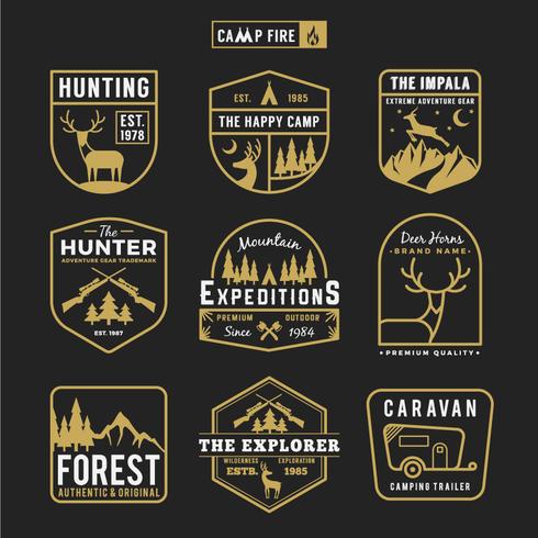 Set van camping outdoor en avontuur versnellingen badge logo vector