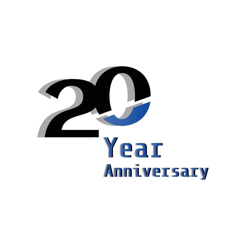 20 jaar verjaardag viering zwarte blauwe kleur vector sjabloon ontwerp illustratie