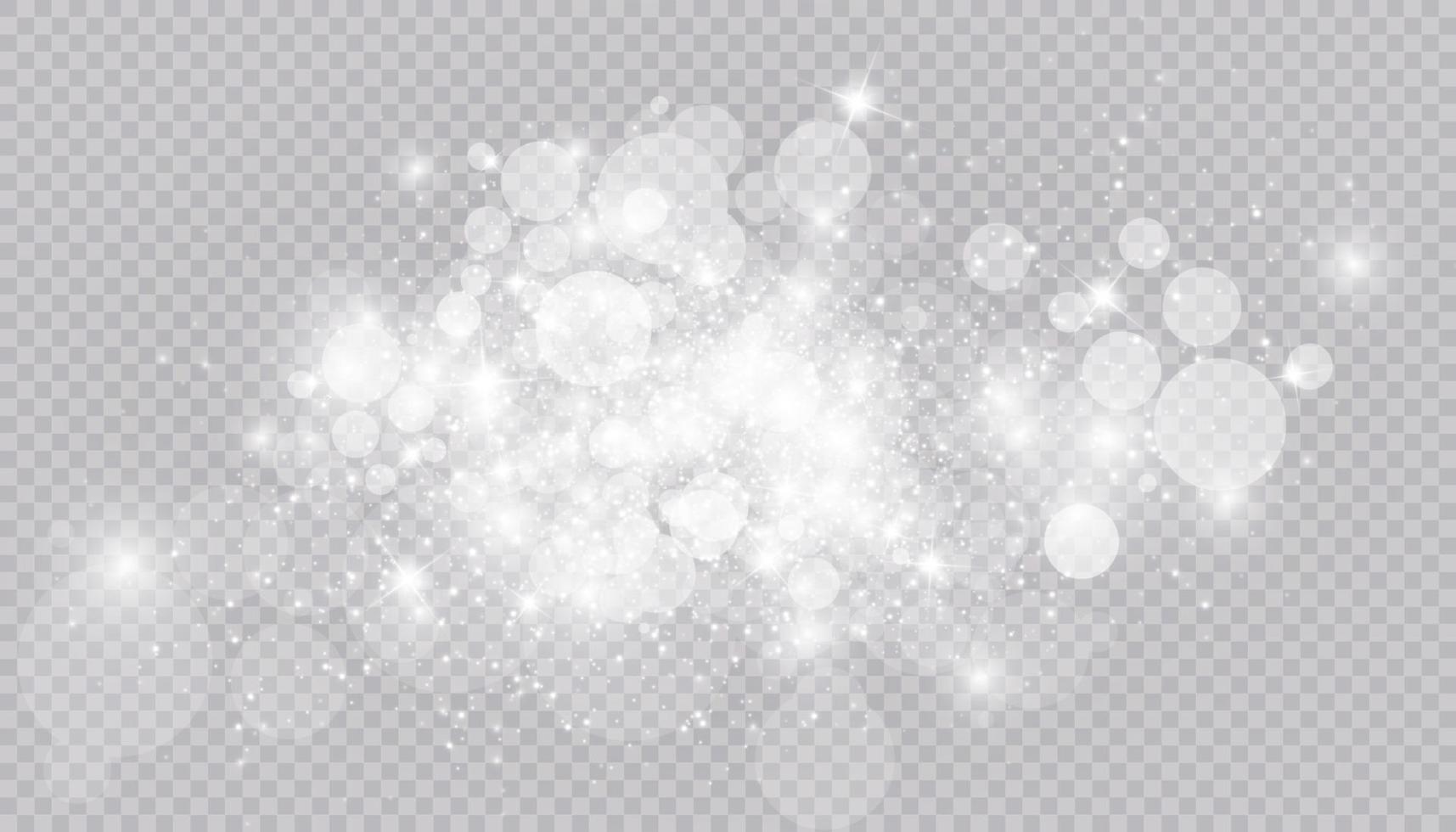 gloeiend lichteffect met veel geïsoleerde glitterdeeltjes. vector sterrenwolk met stof. magische kerstversiering