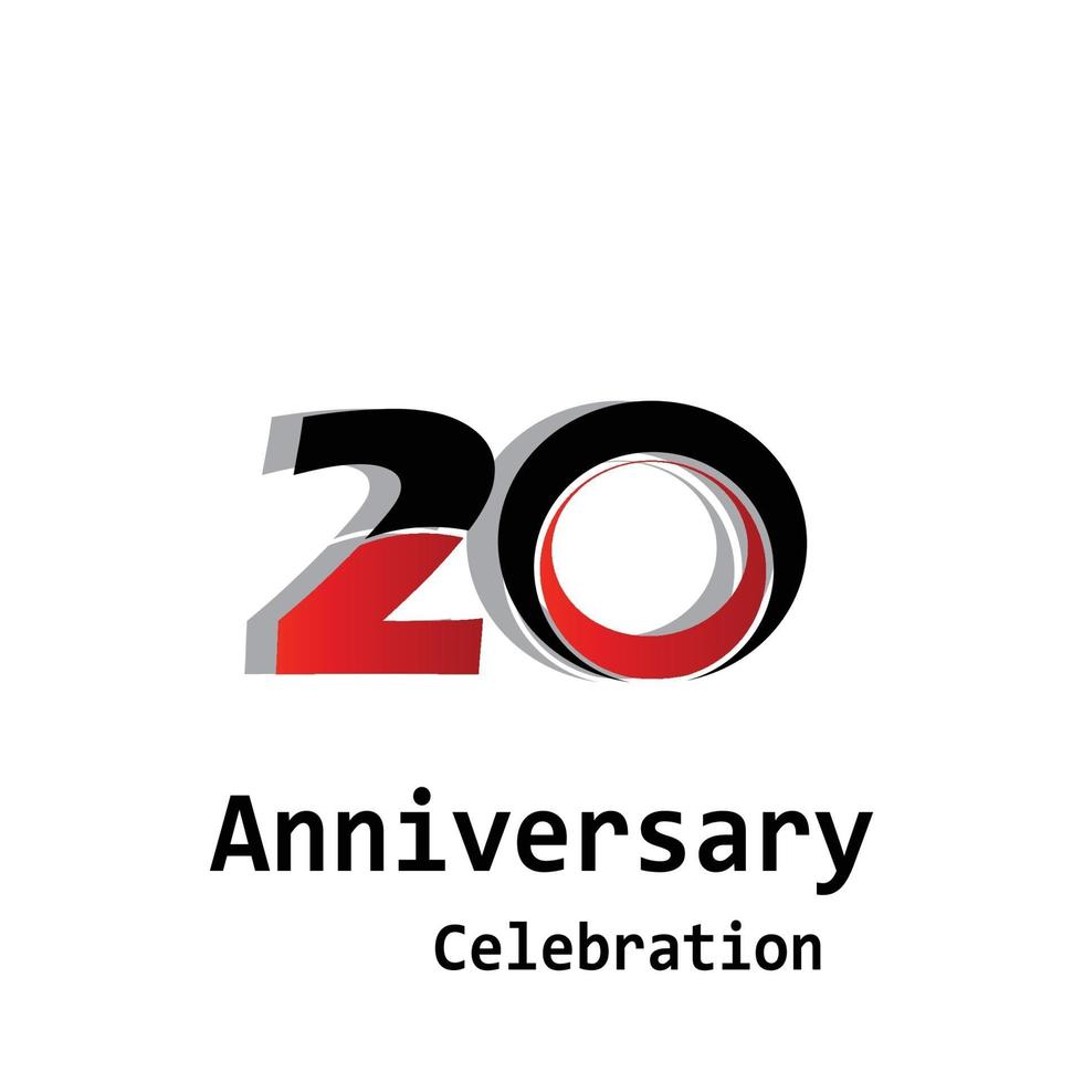20 jaar verjaardag viering zwart rode kleur vector sjabloon ontwerp illustratie