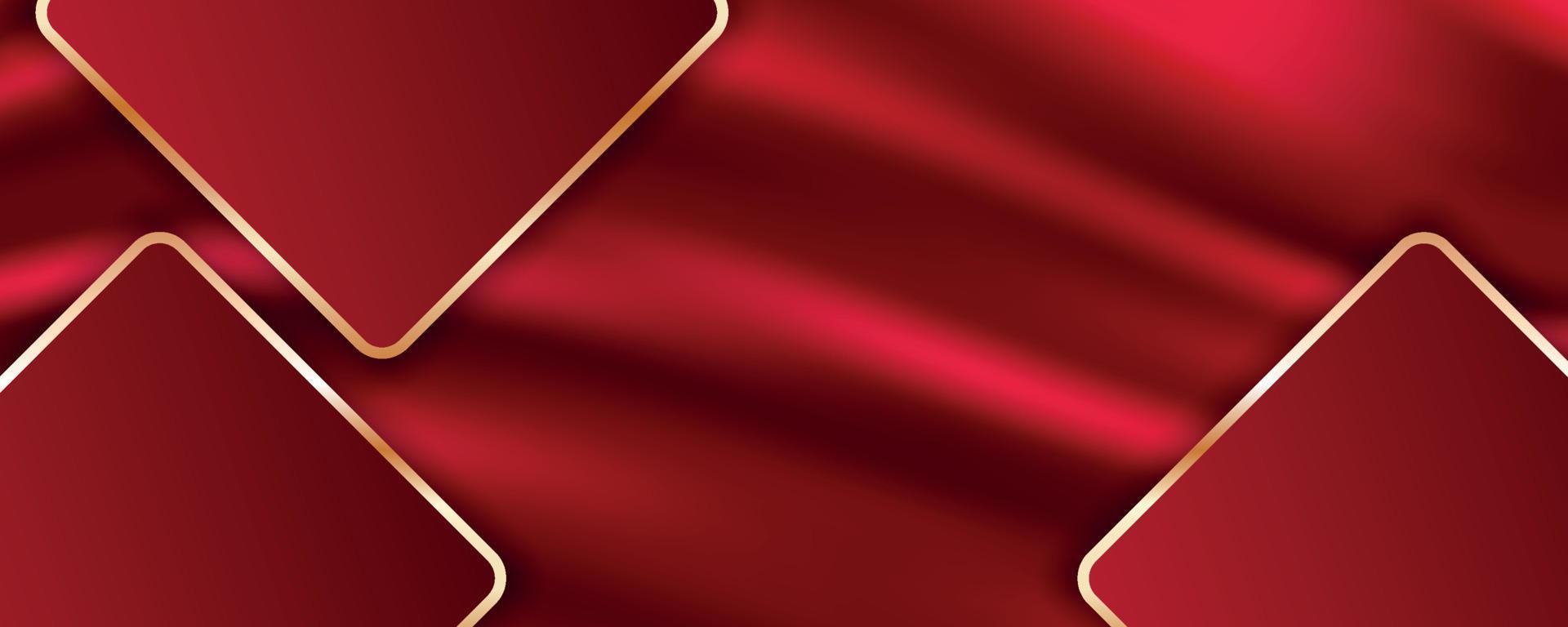 abstract 3d rood achtergrond met gouden lijnen vector