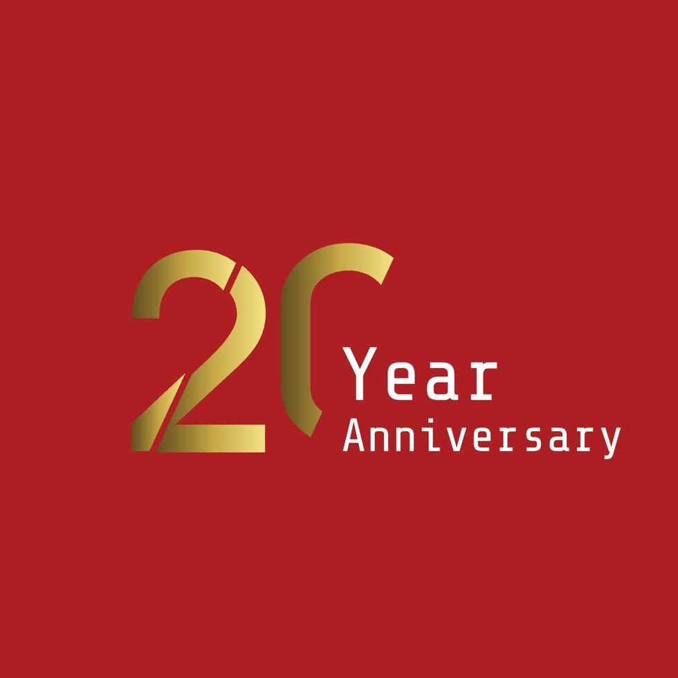 20 jaar verjaardag viering goud rode achtergrond kleur vector sjabloon ontwerp illustratie