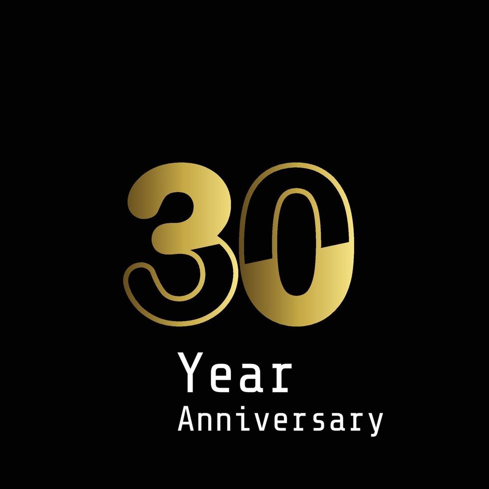 30 jaar verjaardag viering goud zwarte achtergrond kleur vector sjabloon ontwerp illustratie
