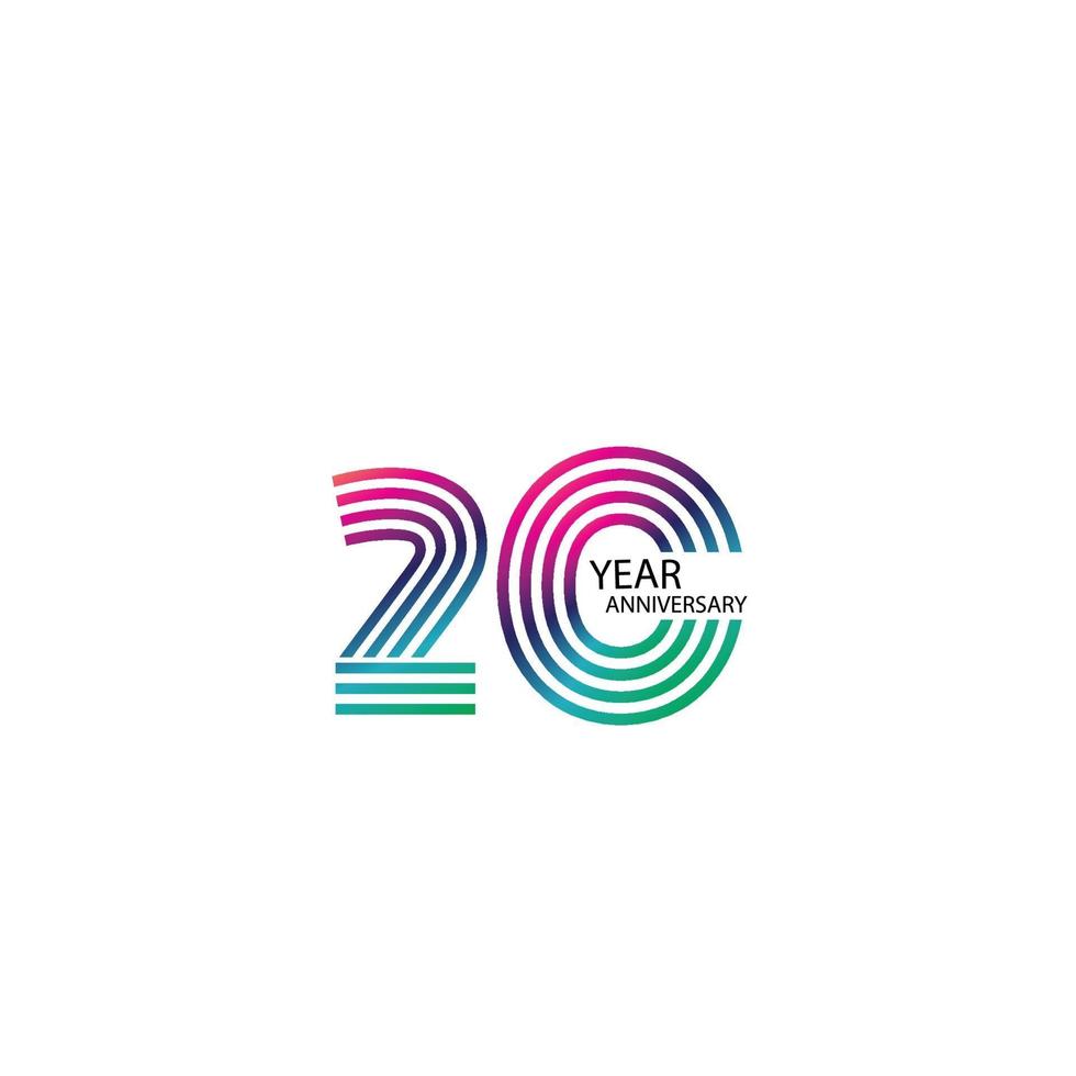 20 jaar verjaardag viering regenboog kleur vector sjabloon ontwerp illustratie