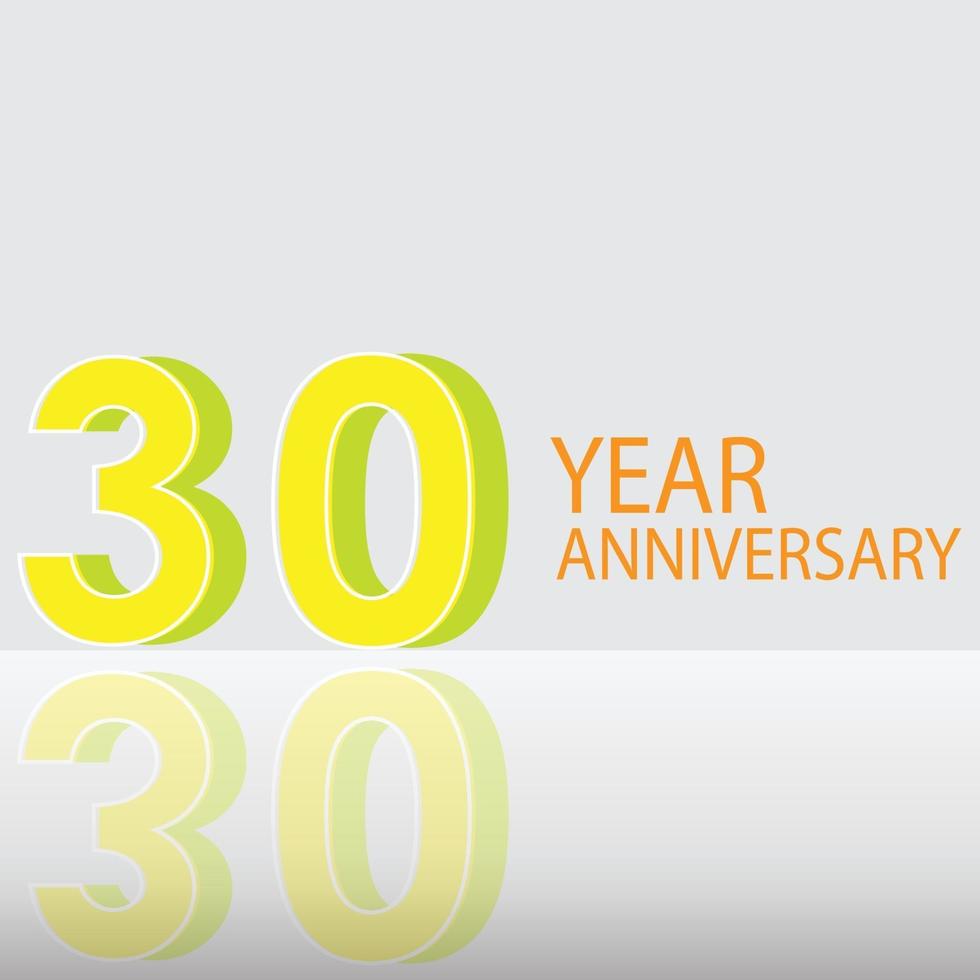 30 jaar verjaardag viering gele kleur vector sjabloon ontwerp illustratie