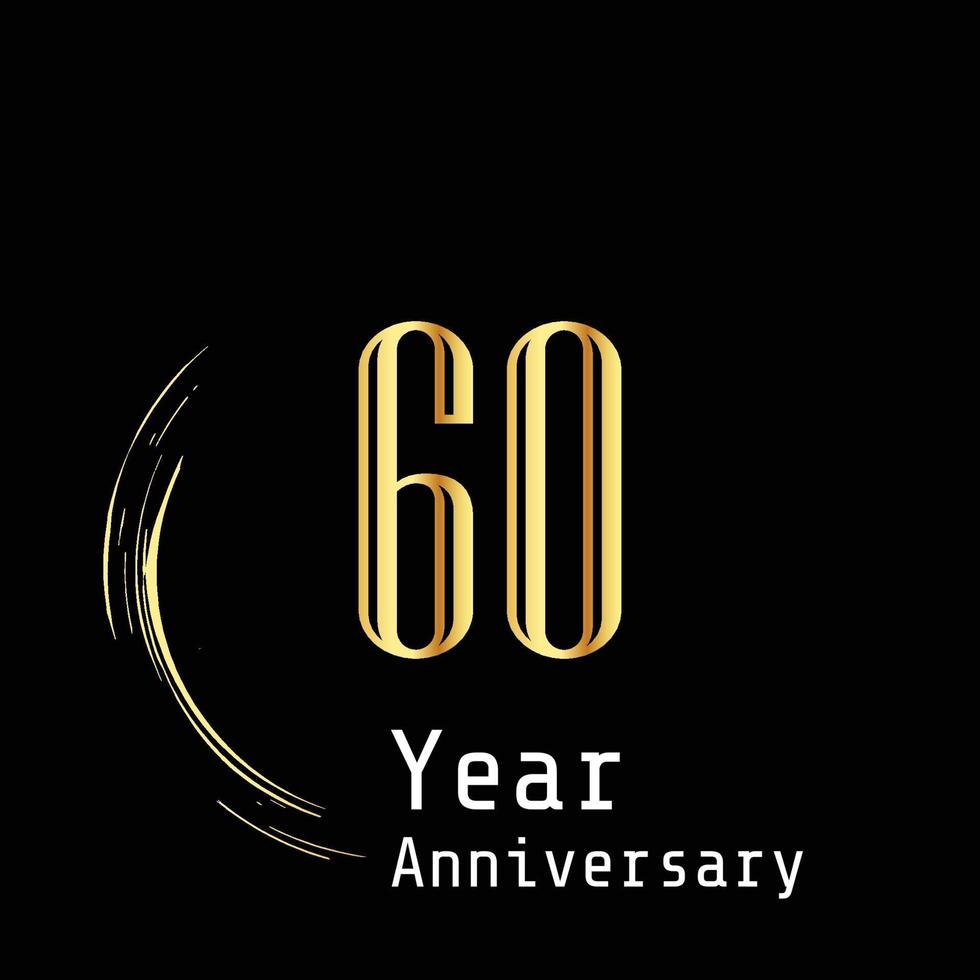 60 jaar verjaardag viering goud zwarte achtergrond kleur vector sjabloon ontwerp illustratie