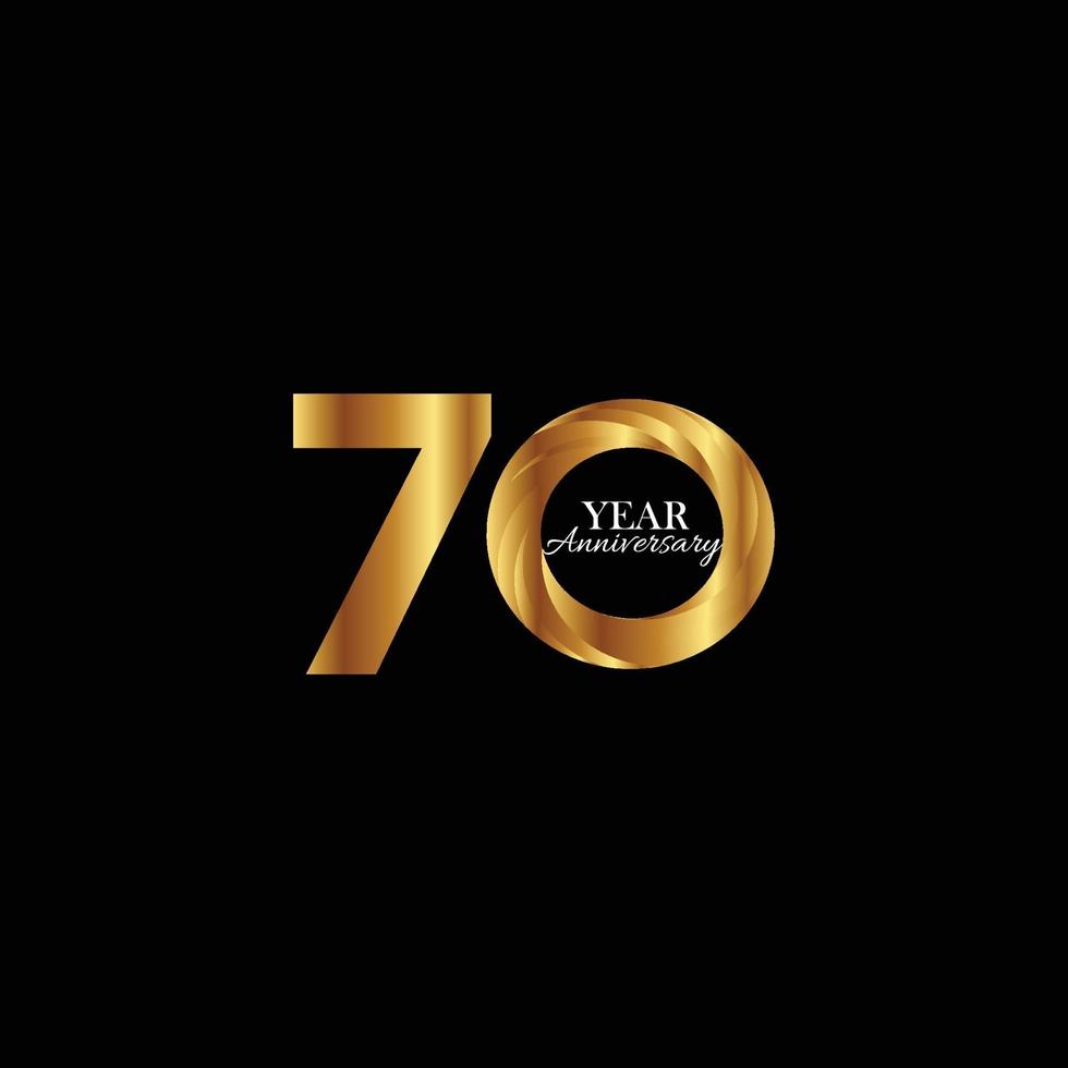 70 jaar verjaardag viering goud zwarte achtergrond kleur vector sjabloon ontwerp illustratie