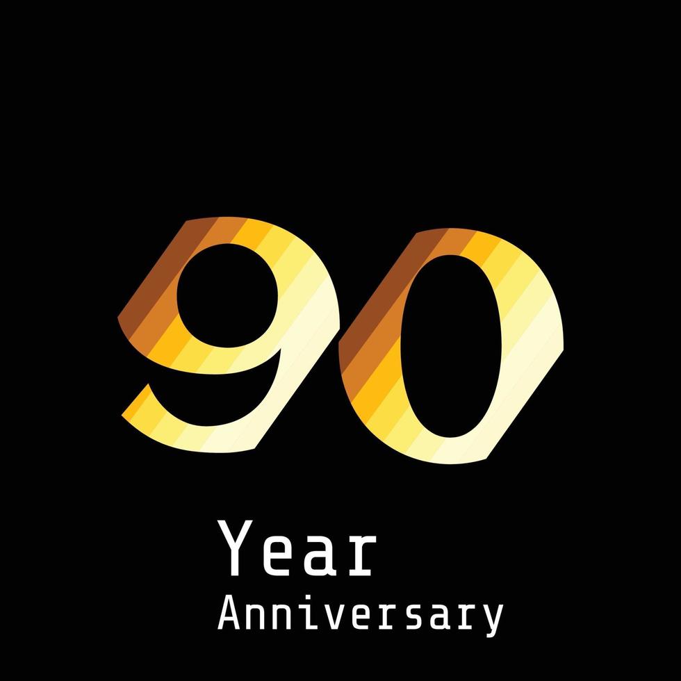 90 jaar verjaardag viering goud zwarte achtergrond kleur vector sjabloon ontwerp illustratie