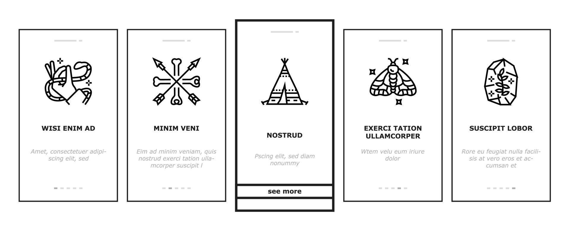 boho stijl decoratie onboarding pictogrammen reeks vector