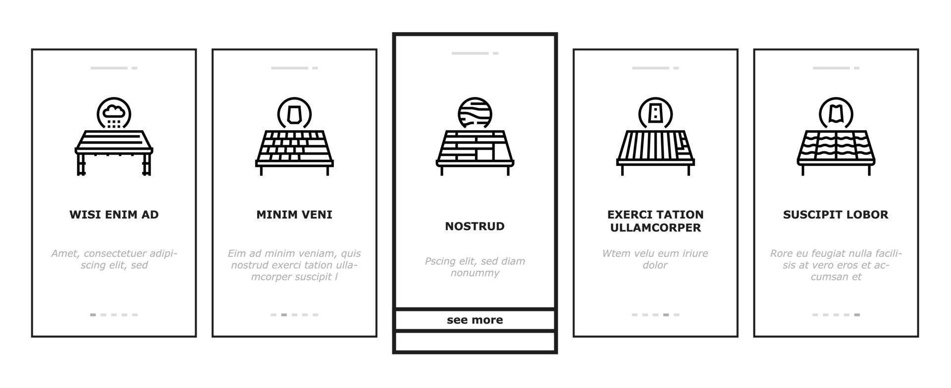 dak vervanging baan onboarding pictogrammen reeks vector