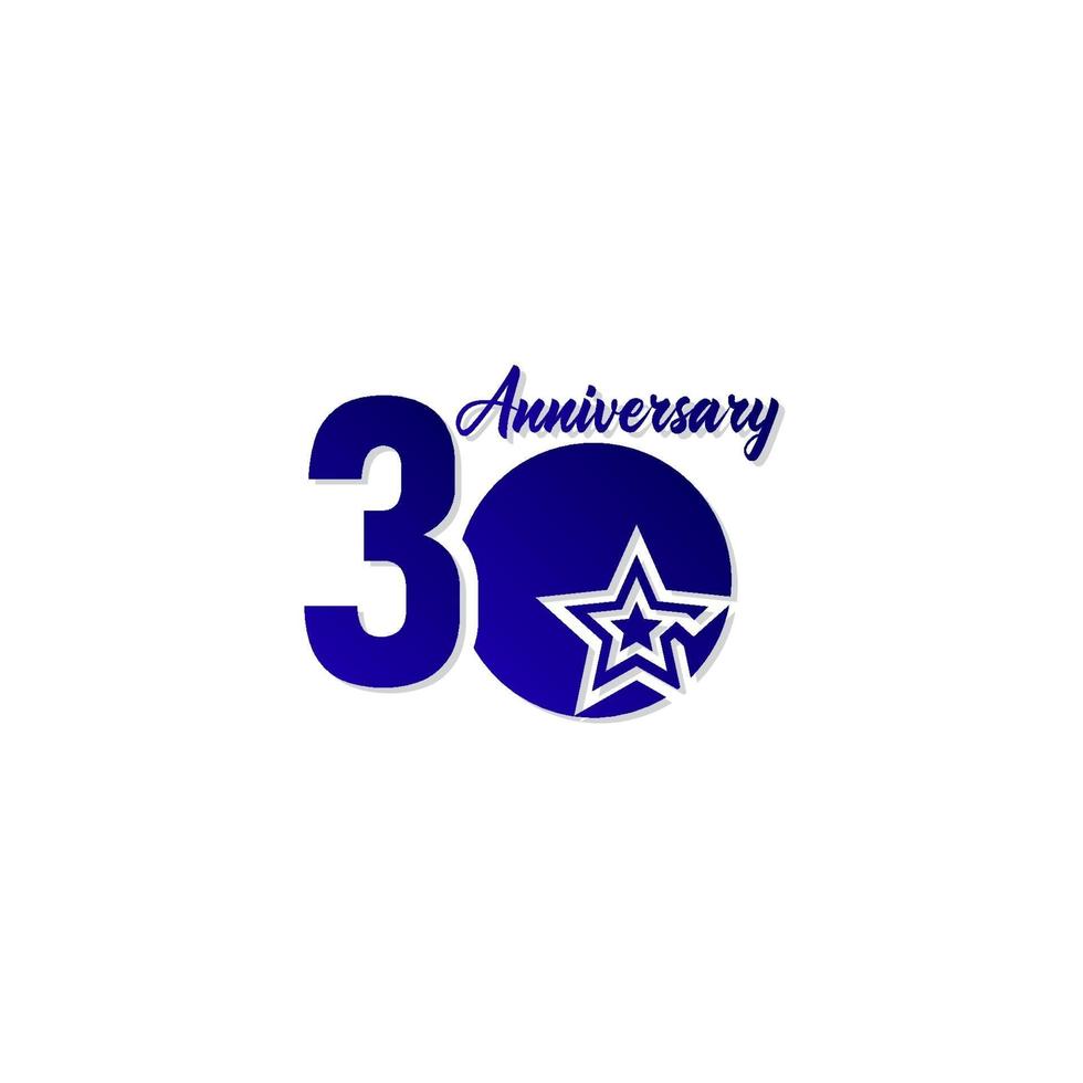 30 jaar verjaardag viering ster blauw logo vector sjabloon ontwerp illustratie