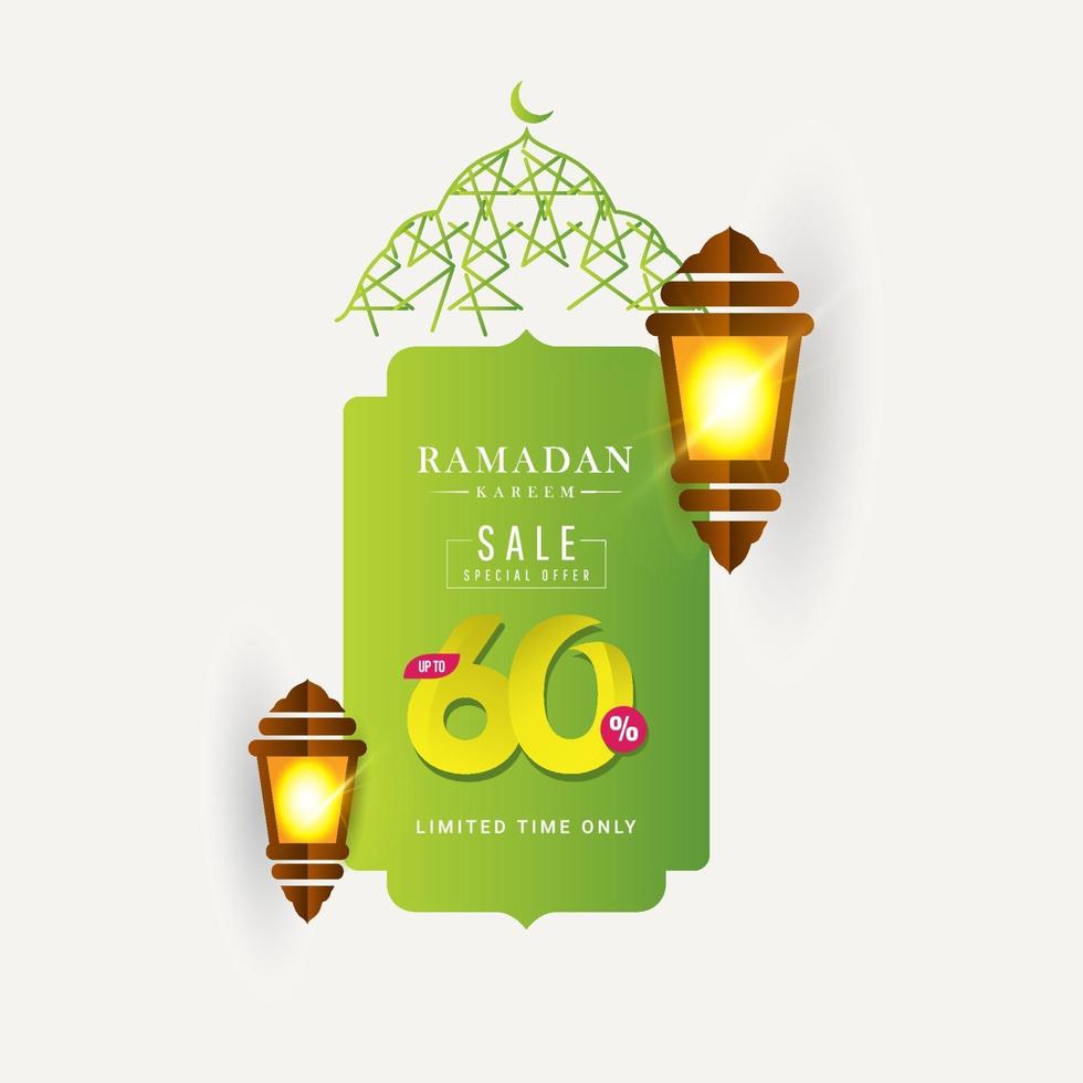 ramadan kareem verkoop korting speciale aanbieding tot 60 beperkte tijd alleen lantaarnviering vector sjabloonontwerp illustratie