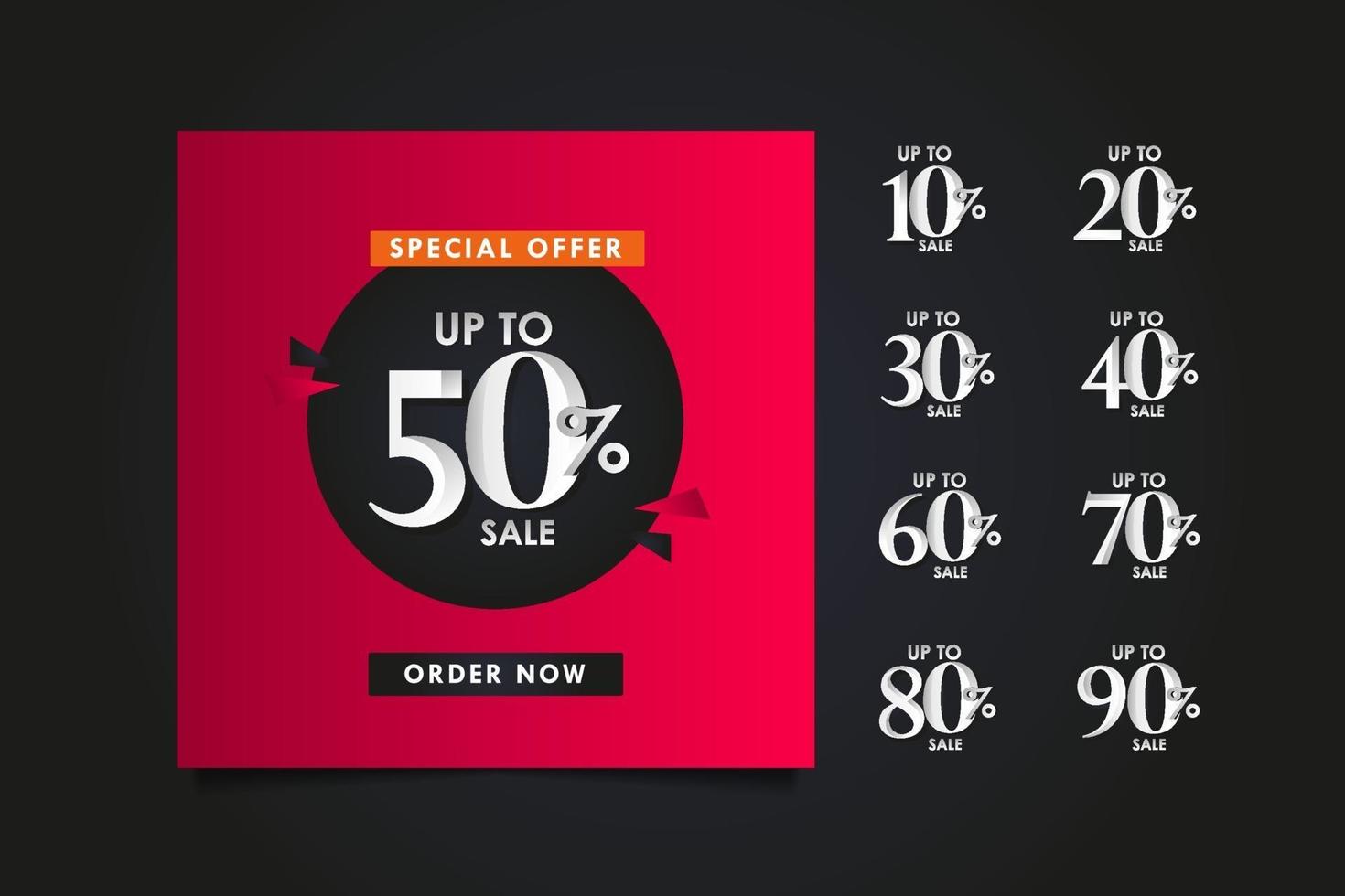 korting tot 50 korting op speciale aanbieding, bestel nu vector sjabloonontwerp illustratie