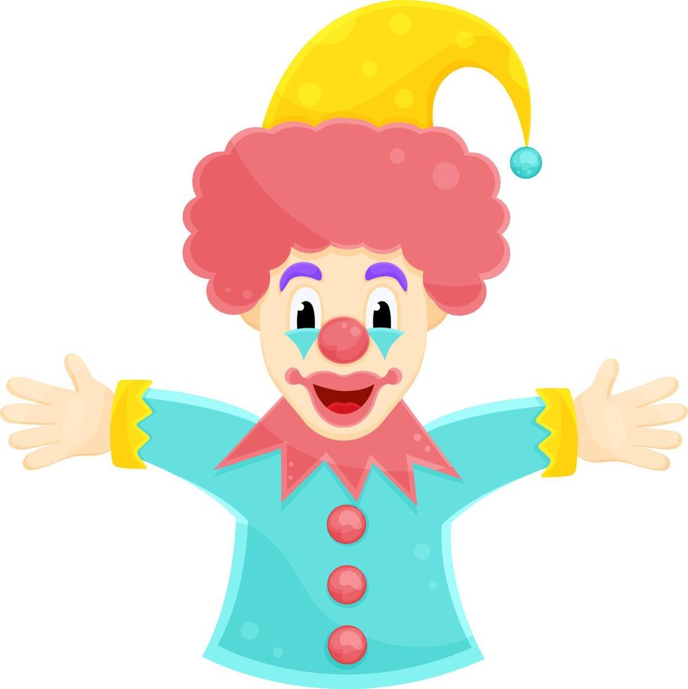 helder vector illustratie grappig clown, circus uitvoerder, vriendelijk karakter, april dwazen dag