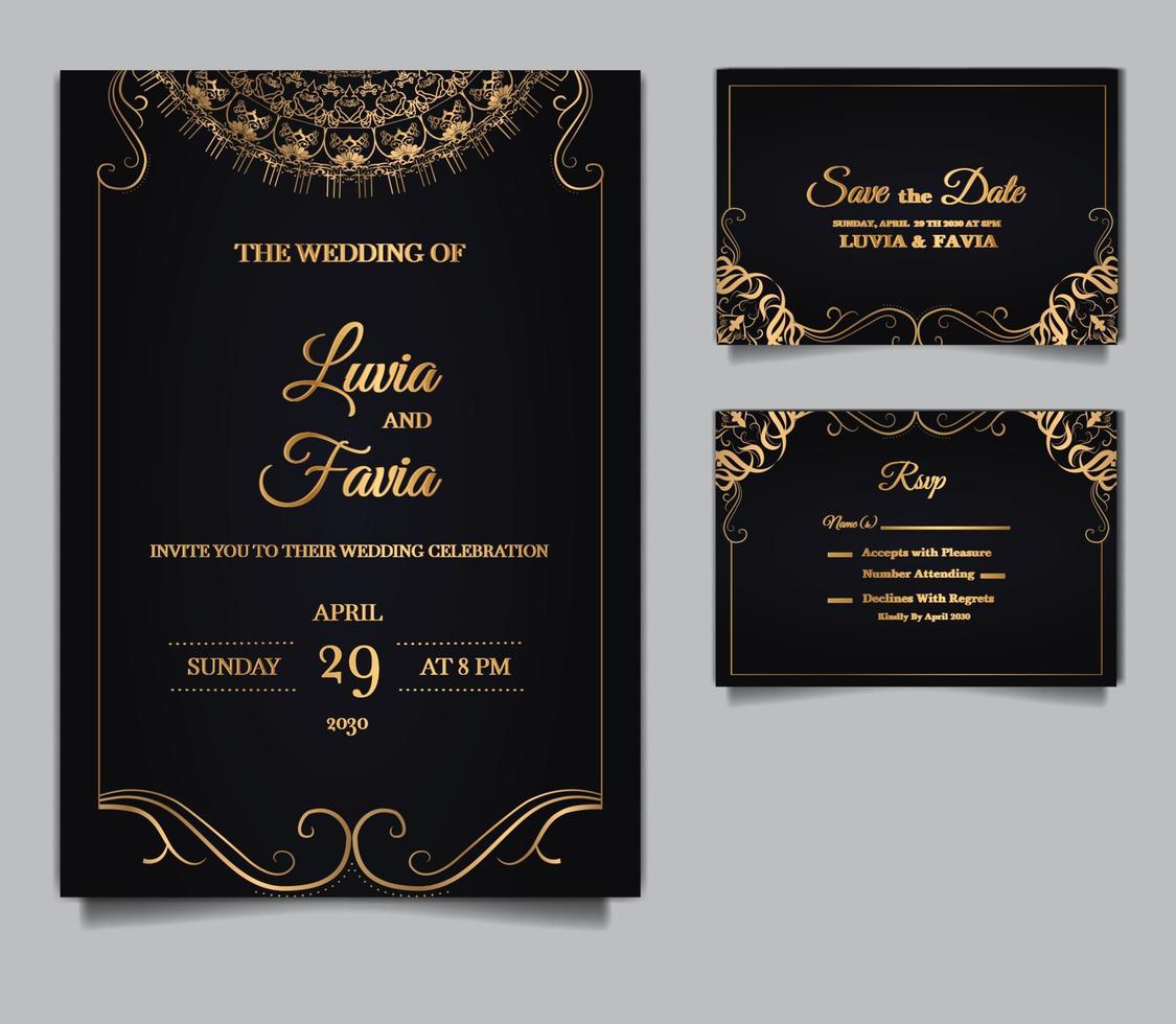 luxe elegant bruiloft uitnodiging ontwerp reeks vector