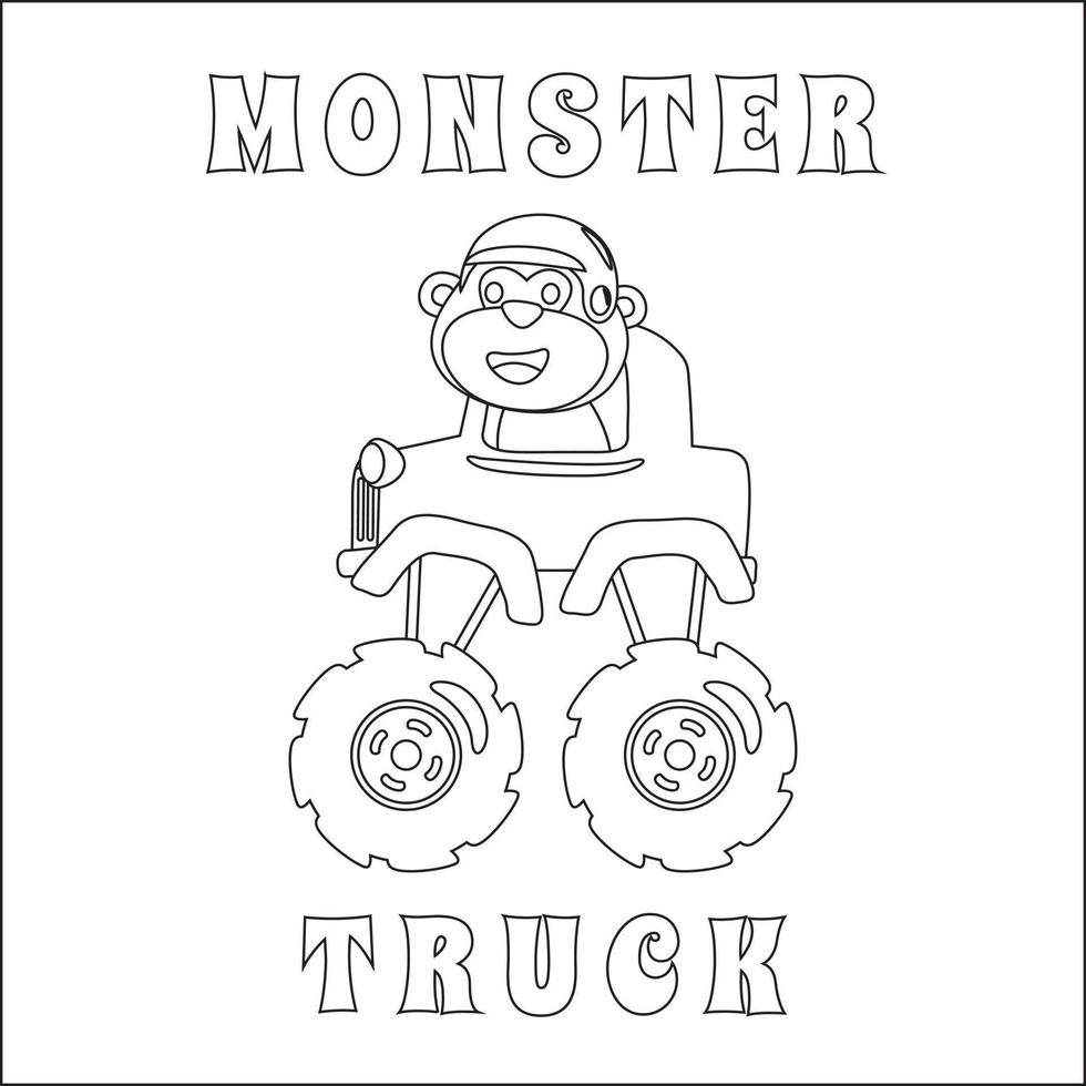 vector illustratie van monster vrachtauto met dier bestuurder. tekenfilm geïsoleerd vector illustratie, creatief vector kinderachtig ontwerp voor kinderen werkzaamheid kleuren boek of bladzijde.