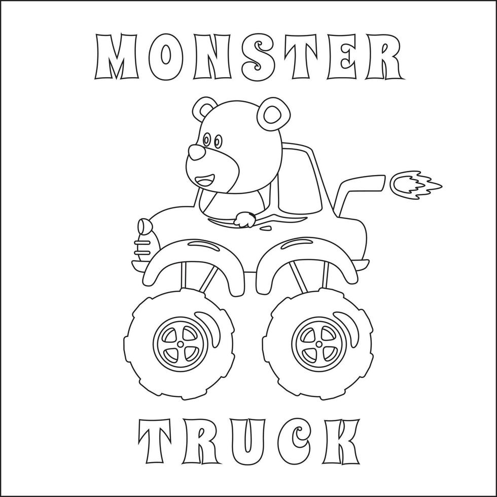 vector illustratie van monster vrachtauto met dier bestuurder. tekenfilm geïsoleerd vector illustratie, creatief vector kinderachtig ontwerp voor kinderen werkzaamheid kleuren boek of bladzijde.