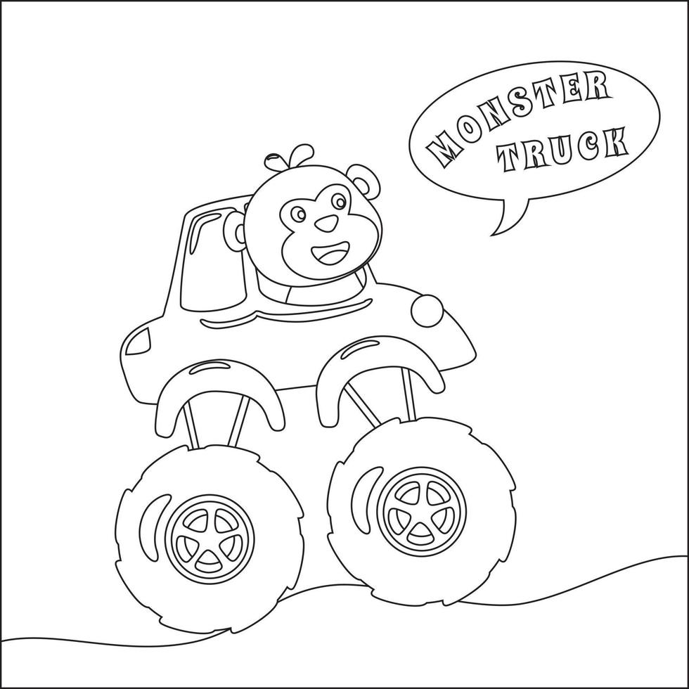vector illustratie van monster vrachtauto met dier bestuurder. tekenfilm geïsoleerd vector illustratie, creatief vector kinderachtig ontwerp voor kinderen werkzaamheid kleuren boek of bladzijde.
