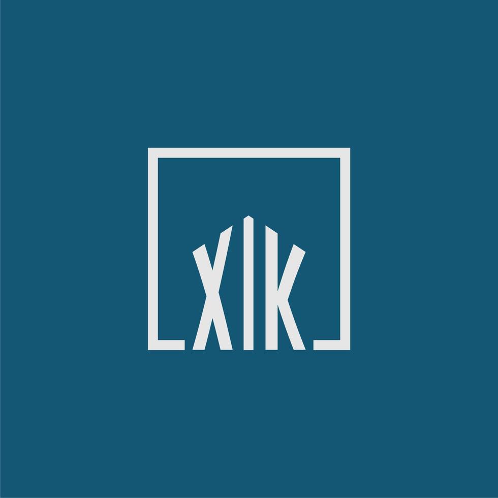 xk eerste monogram logo echt landgoed in rechthoek stijl ontwerp vector