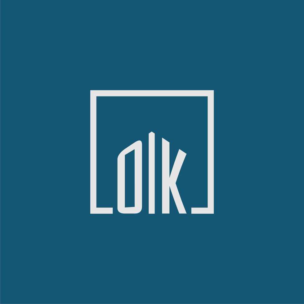 OK eerste monogram logo echt landgoed in rechthoek stijl ontwerp vector