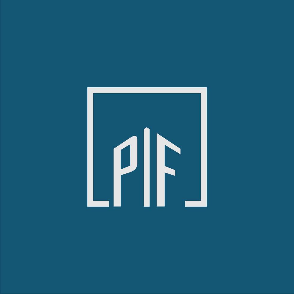 pf eerste monogram logo echt landgoed in rechthoek stijl ontwerp vector