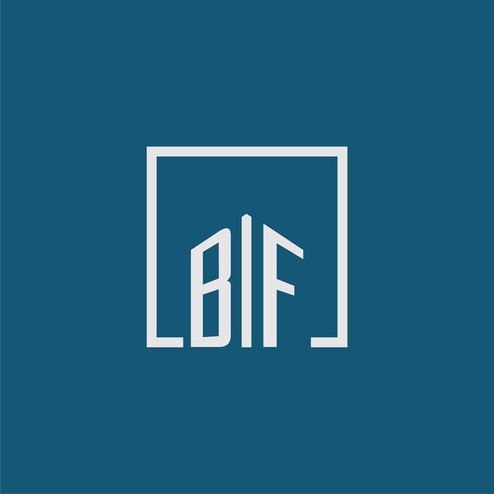 bf eerste monogram logo echt landgoed in rechthoek stijl ontwerp vector