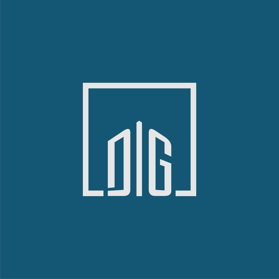 dg eerste monogram logo echt landgoed in rechthoek stijl ontwerp vector