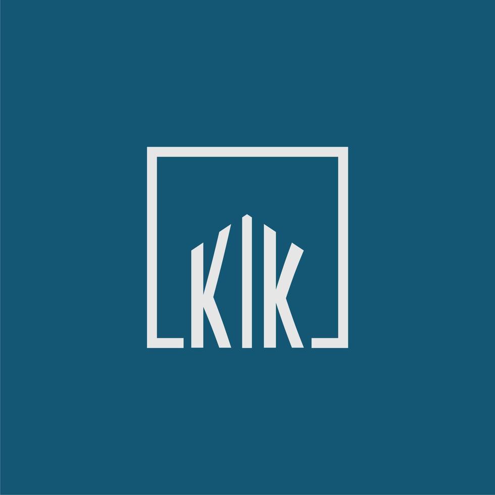 kk eerste monogram logo echt landgoed in rechthoek stijl ontwerp vector