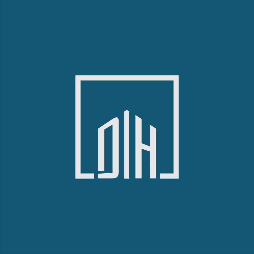 dh eerste monogram logo echt landgoed in rechthoek stijl ontwerp vector