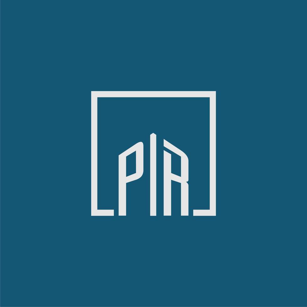 pr eerste monogram logo echt landgoed in rechthoek stijl ontwerp vector