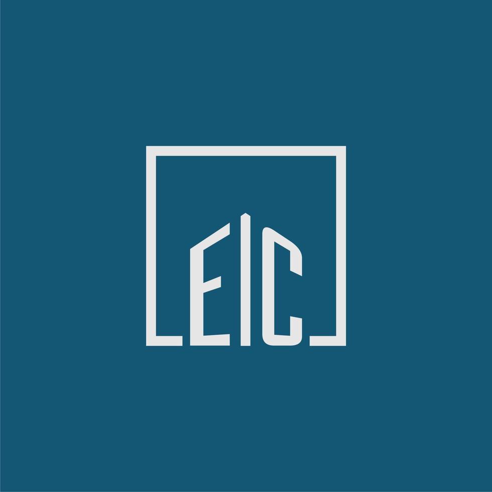 ec eerste monogram logo echt landgoed in rechthoek stijl ontwerp vector