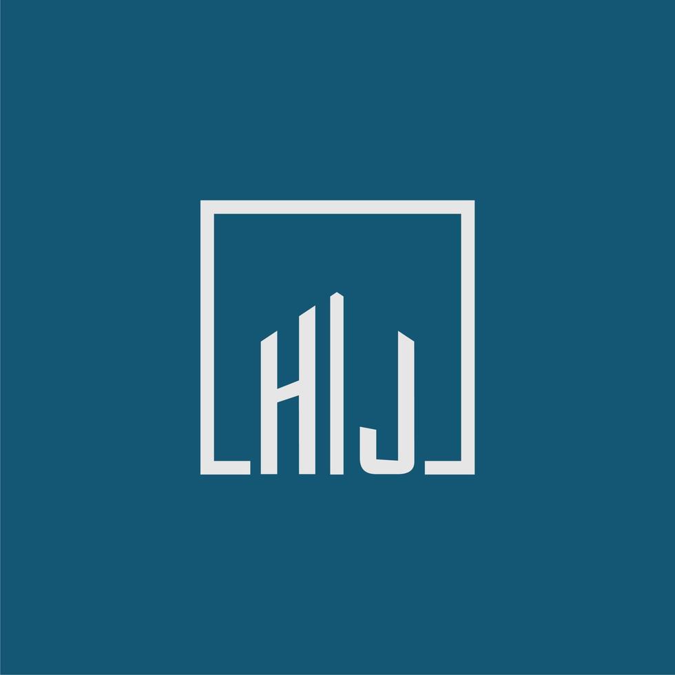 hj eerste monogram logo echt landgoed in rechthoek stijl ontwerp vector