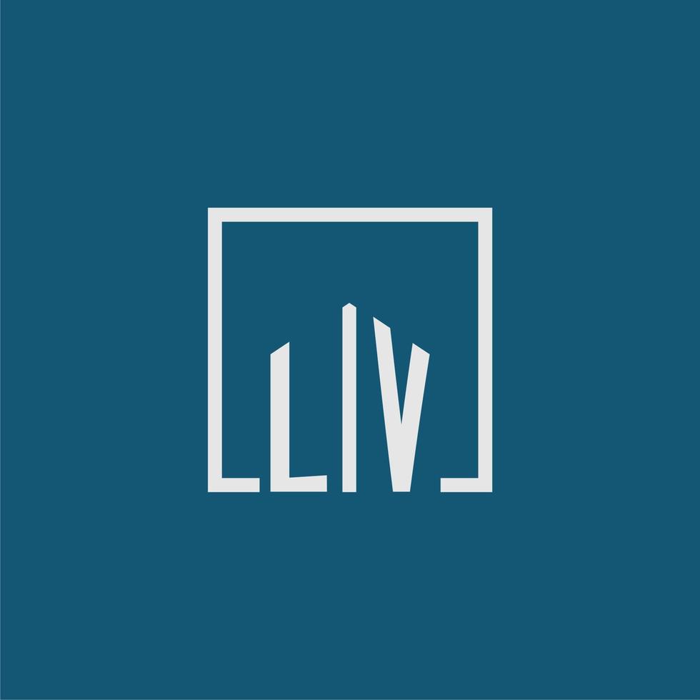 lv eerste monogram logo echt landgoed in rechthoek stijl ontwerp vector