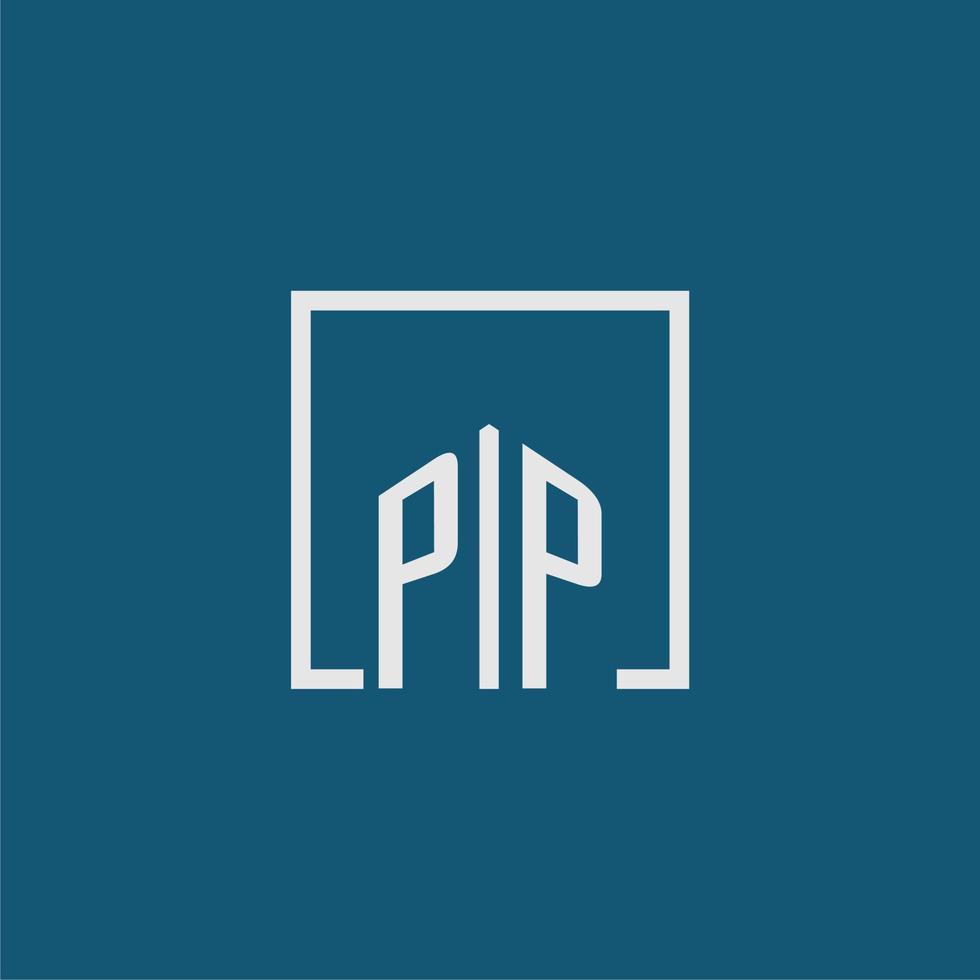 pp eerste monogram logo echt landgoed in rechthoek stijl ontwerp vector