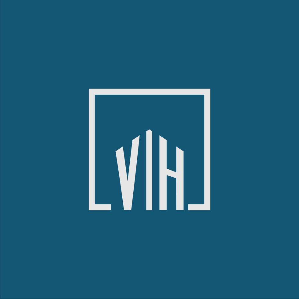 vh eerste monogram logo echt landgoed in rechthoek stijl ontwerp vector