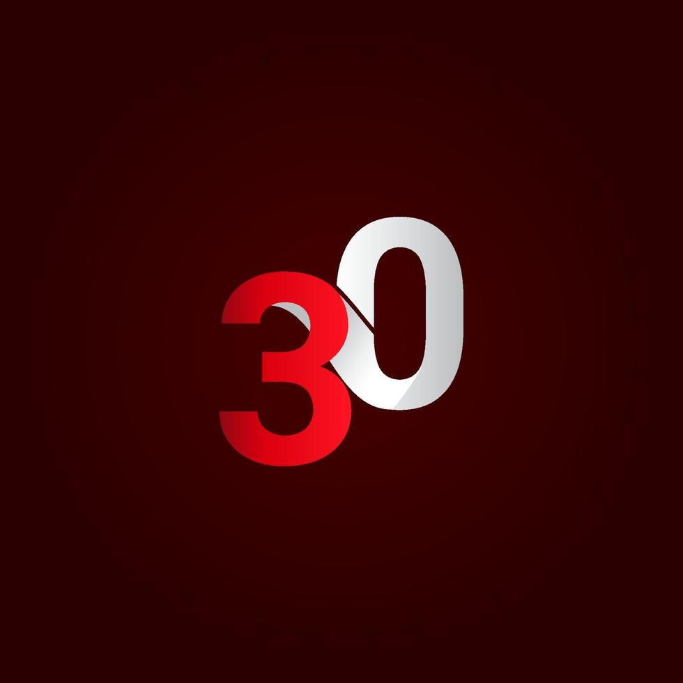 30 jaar verjaardag viering rood wit nummer vector sjabloon ontwerp illustratie
