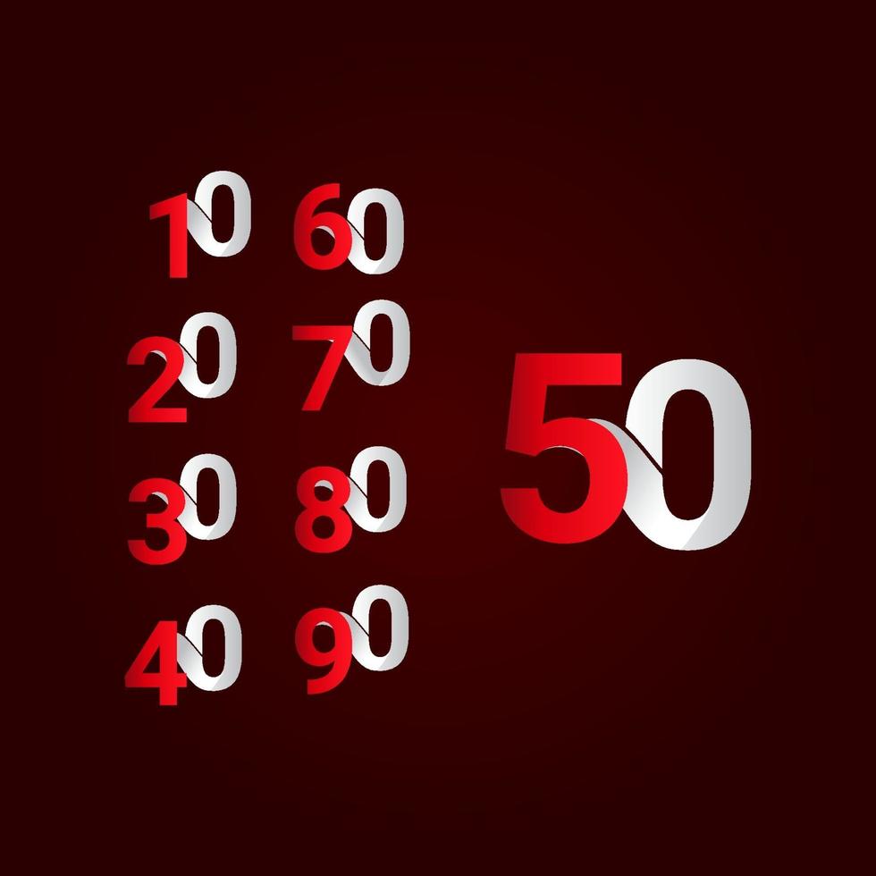 50 jaar verjaardag viering rood wit nummer vector sjabloon ontwerp illustratie