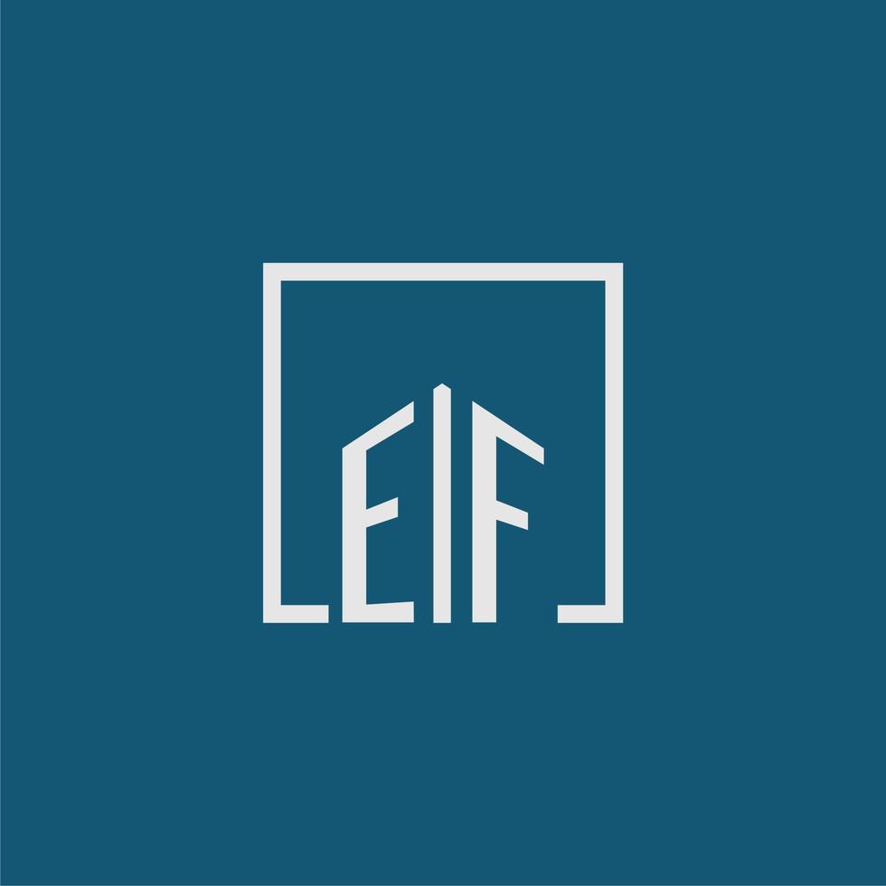 ef eerste monogram logo echt landgoed in rechthoek stijl ontwerp vector