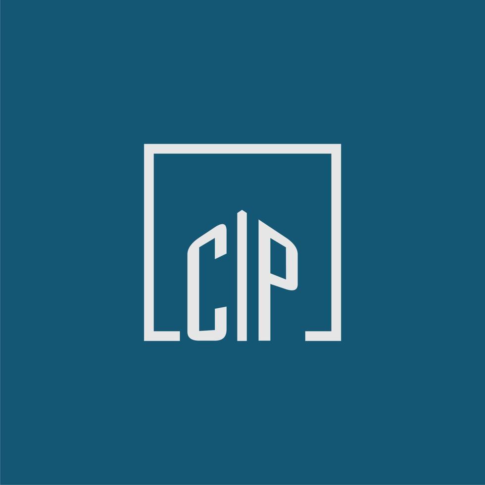 cp eerste monogram logo echt landgoed in rechthoek stijl ontwerp vector