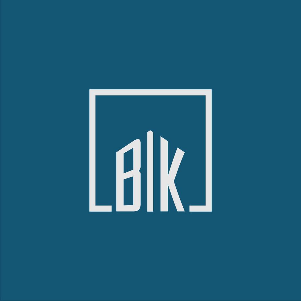 bk eerste monogram logo echt landgoed in rechthoek stijl ontwerp vector