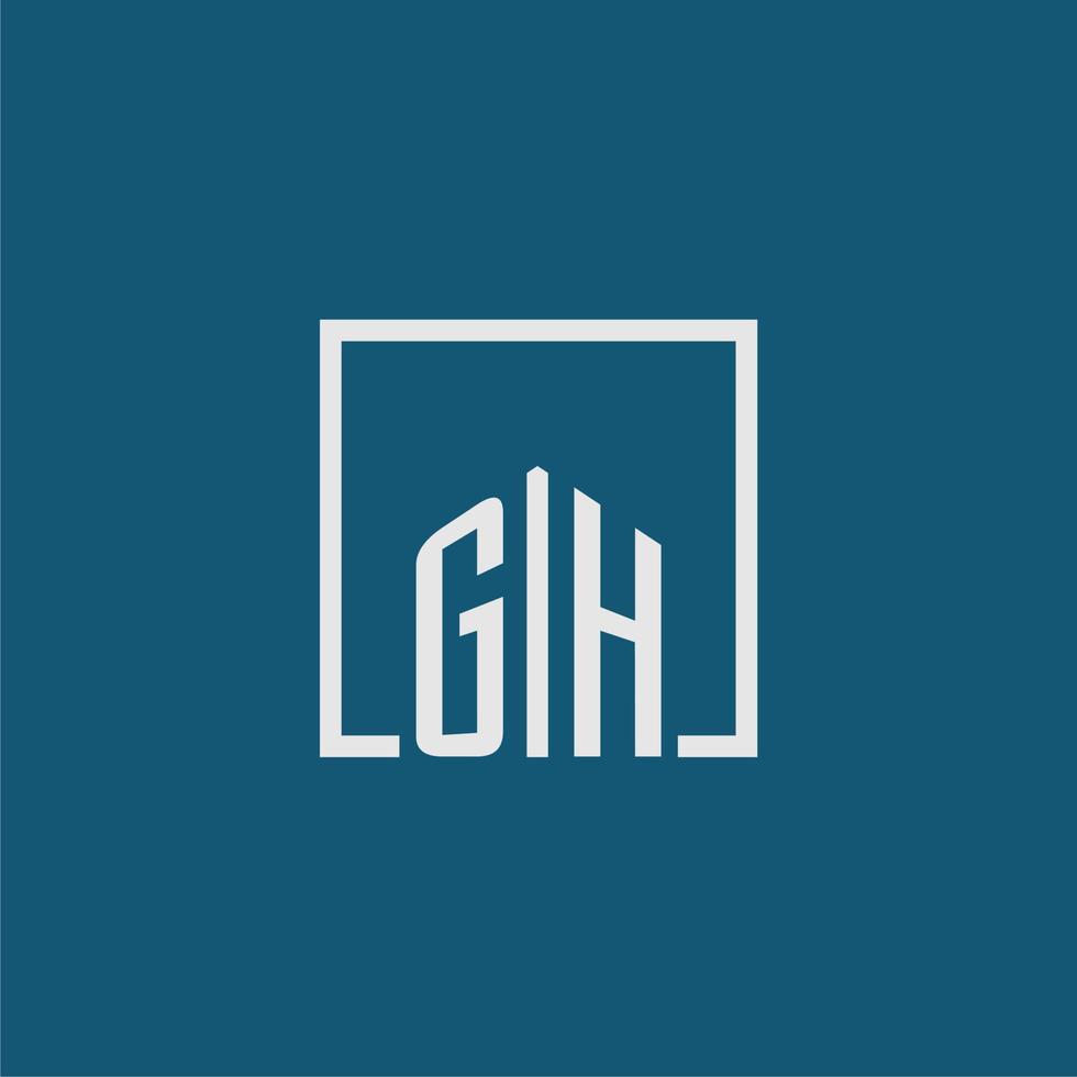 gh eerste monogram logo echt landgoed in rechthoek stijl ontwerp vector