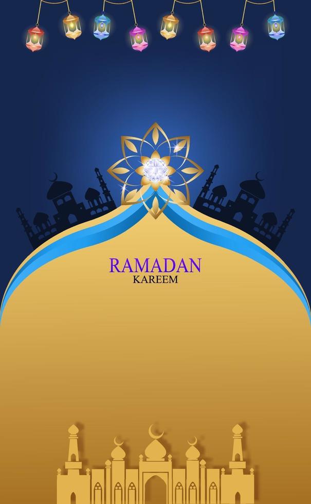 donkere nacht met gouden ramadan kareem-vector voor het wensen van islamitisch festival. vector